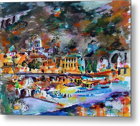 Italy Metal Print featuring the painting Cinque Terre Monterosso At Night by Ginette Callaway