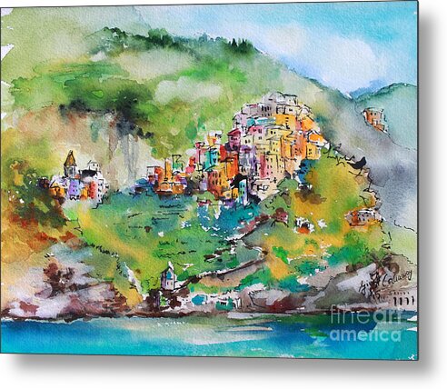 Cinque Terre Metal Print featuring the painting Corniglia Cinque terre Italy by Ginette Callaway