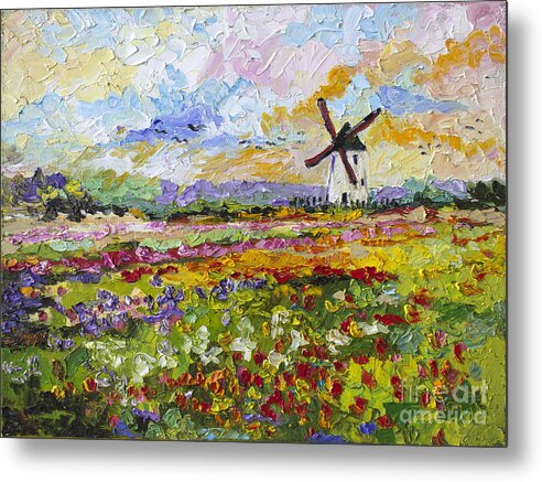 Tulips Metal Print featuring the painting Wild Tulips Dutch Country Side by Ginette Callaway