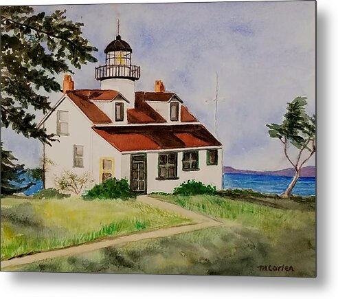 Lighthouse Metal Print featuring the painting Point Pinos Lighthouse by M Carlen