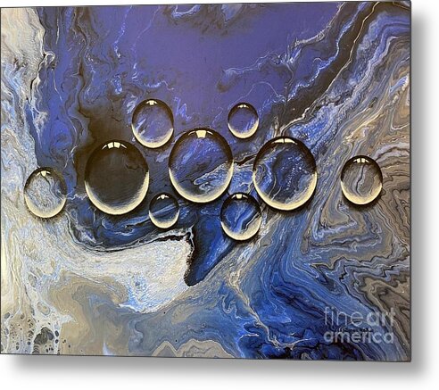 Abstract Metal Print featuring the painting Blue Drops by Sonya Walker