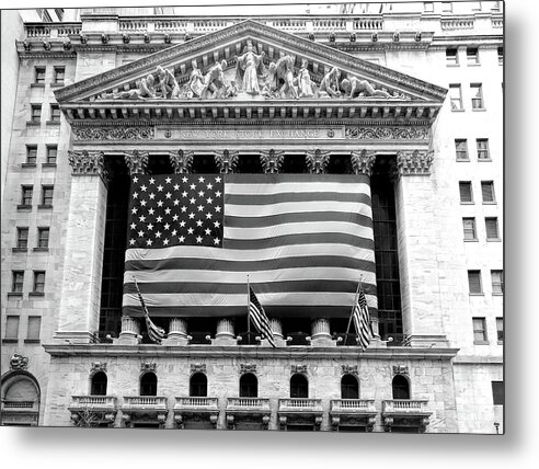 New York Metal Print featuring the photograph New York Stock Exchange Flag Black and White by Christopher Arndt