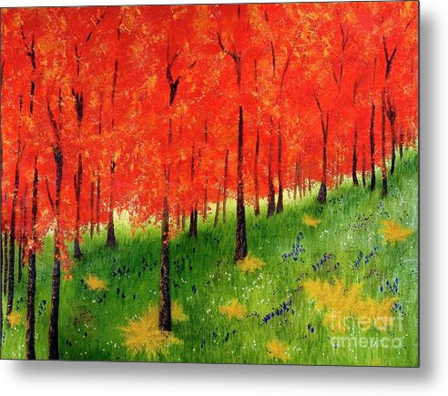Red Metal Print featuring the painting Red Trees by Wendy Golden