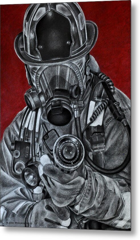Firefighter Metal Print featuring the drawing Assault by Jodi Monroe