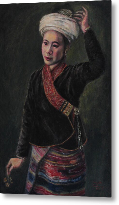 Tai Lue Metal Print featuring the painting Tai Lue Lady by Sompaseuth Chounlamany
