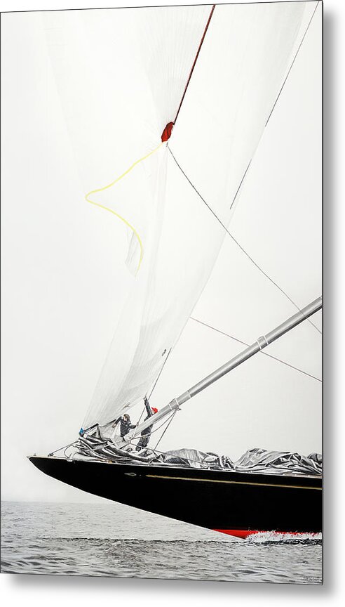 J Class Racing Yachts Metal Print featuring the painting Bow and Sail by Mark Woollacott