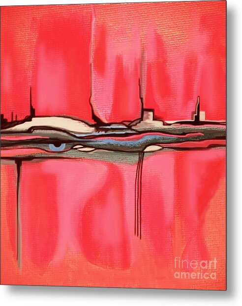 Digital Art Metal Print featuring the mixed media Red Pink Peach Blue Eye in Pink Adobe World Abstract Landscape Wall Artwork by Delynn Addams by Delynn Addams