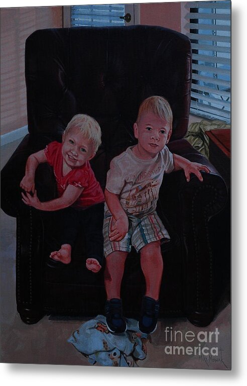 Toddlers Metal Print featuring the painting Cheyenne and Kai by Michael Nowak