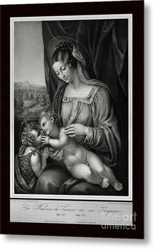 Virgin And Child Metal Print featuring the painting The Virgin and Child,With Infant Saint John the Baptist by Engraver Franz Hanfstangl Classical Art by Rolando Burbon
