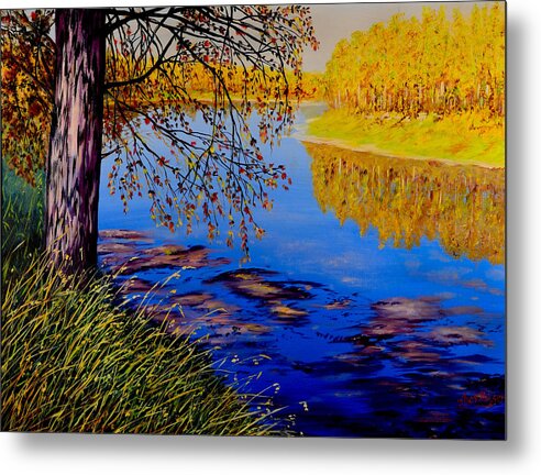Blue Tone Metal Print featuring the painting October Afternoon by Sher Nasser
