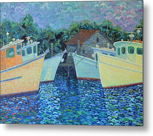 Shrimp Boats Metal Print featuring the painting Divisionistic Shrimp Boats by Dwain Ray