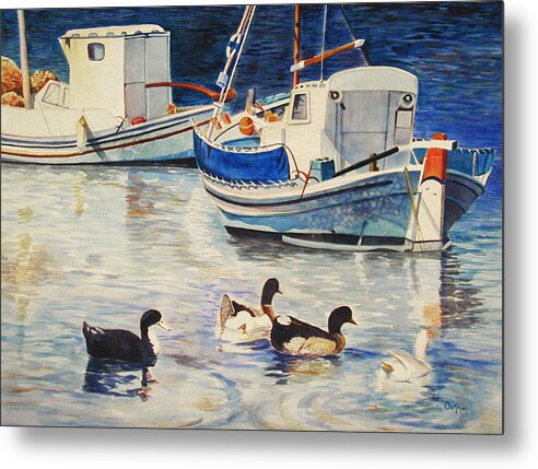 Greek Fishing Boat Watercolor Metal Print featuring the painting Feeling Ducky by Terri Meyer