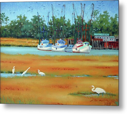 Shrimp Boats Metal Print featuring the painting Frogmore Boats by Dwain Ray