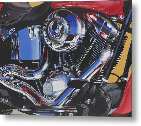 Harley Davidson Motorcycles Metal Print featuring the painting Reflections of a fat boy by John Westerhold