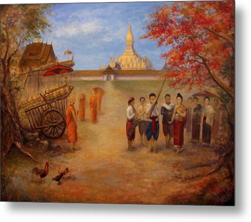 Laos Metal Print featuring the painting The Rocket Festival by Sompaseuth Chounlamany