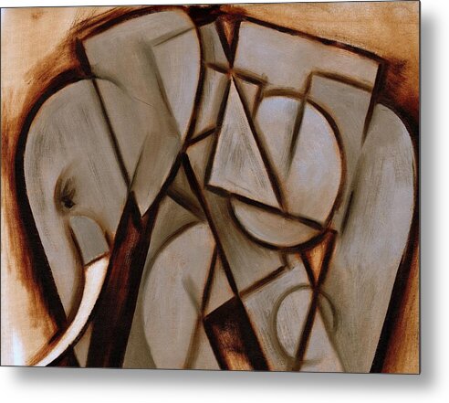 Elephant Metal Print featuring the painting Tommervik Abstract Cubism Elephant Art Print by Tommervik