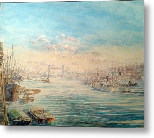 Ship Metal Print featuring the painting London Dawn by Jw