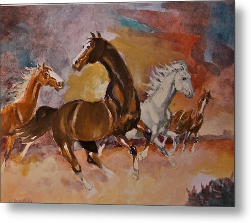 Wild Horses Metal Print featuring the painting Wild Rovers by Al Brown