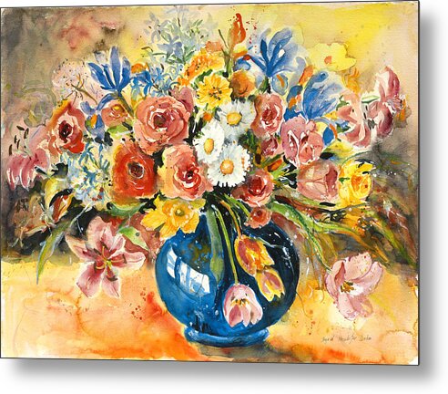Still Life Metal Print featuring the painting Blue Vase #3 by Ingrid Dohm