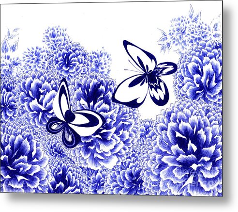 Butterflies Metal Print featuring the drawing Harmony by Alice Chen