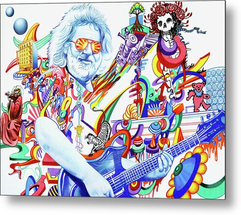 Jerry Garcia Metal Print featuring the drawing Jerry Garcia-Captain Trips by Joshua Morton