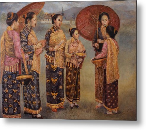 Luang Prabang Metal Print featuring the painting That Luang Festival of Luang Prabang by Sompaseuth Chounlamany