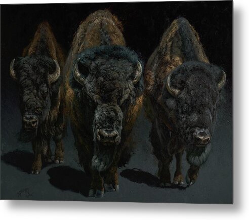 Bison Metal Print featuring the painting The Old Men's Club by Greg Beecham