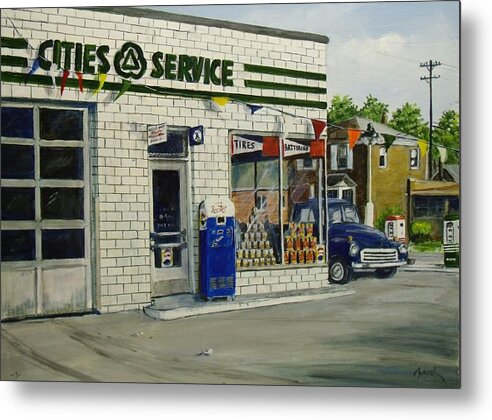 Gas Station Metal Print featuring the painting Bob's by William Brody