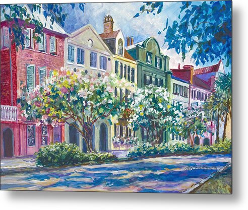 Charleston Metal Print featuring the painting Charleston's Rainbow Row by Alice Grimsley