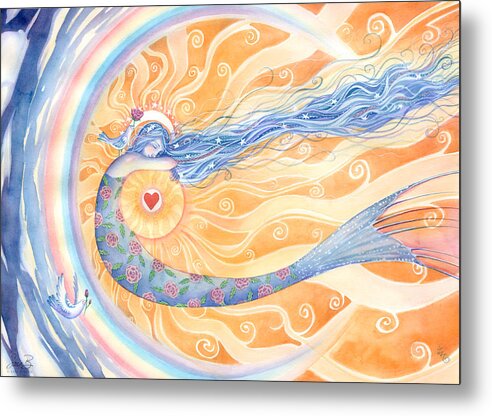 Mermaid Metal Print featuring the painting Embracing Love by Sara Burrier