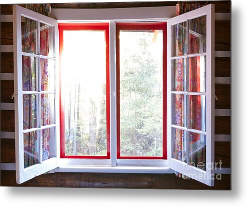 Windows Metal Print featuring the photograph Open window in cottage by Elena Elisseeva