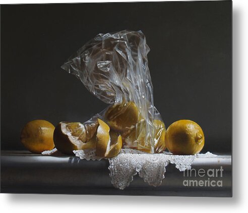 Lemons Metal Print featuring the painting Lemons #1 by Lawrence Preston