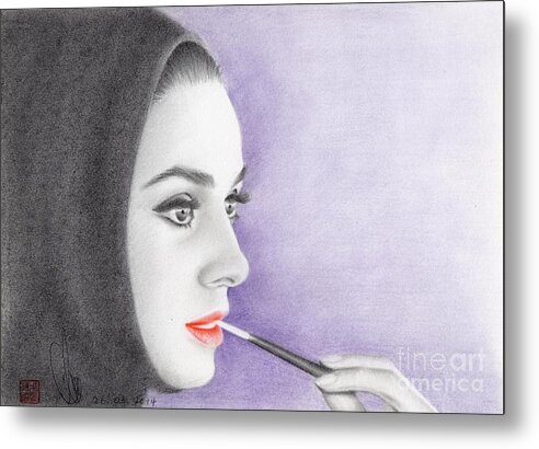 Greeting Cards Metal Print featuring the drawing Audrey Hepburn #3 by Eliza Lo