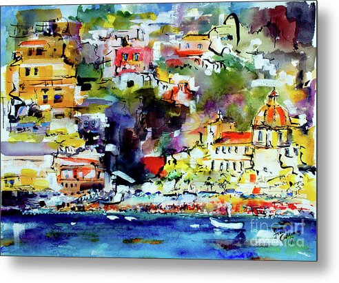 Positano Metal Print featuring the painting Amalfi Coast Positano Summer Vibrations by Ginette Callaway
