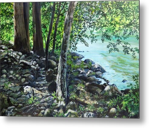 River Metal Print featuring the painting Shadows On The Bank by William Brody