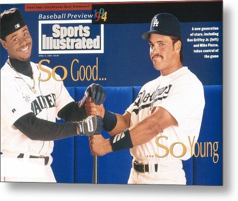 Magazine Cover Metal Print featuring the photograph Seattle Mariners Ken Griffey Jr And Los Angeles Dodgers Sports Illustrated Cover by Sports Illustrated