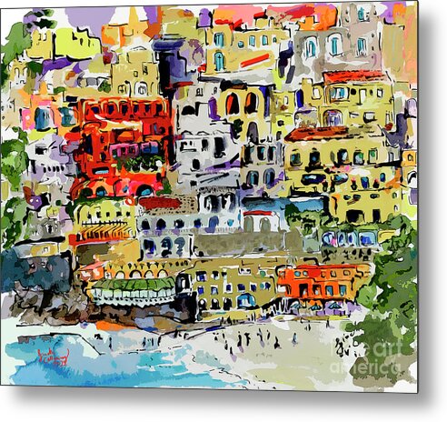 Abstract Amalfi Coast Metal Print featuring the mixed media Abstract Modern Positano Houses by Ginette Callaway