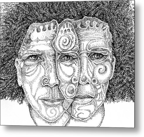  Metal Print featuring the drawing Two Heads Art Better Than One by Cora Marshall