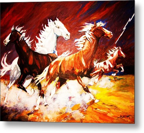 Horses Metal Print featuring the painting Unexpected Lighting Bolt by Al Brown