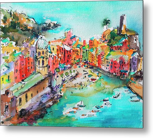 Cinque Terre Metal Print featuring the painting Dreaming of Vernazza Cinque Terre Italy by Ginette Callaway