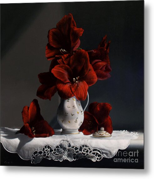 Amaryllis Metal Print featuring the painting Red Amaryllis by Lawrence Preston