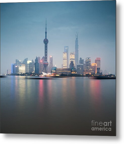 Architecture Metal Print featuring the photograph Shanghai Pudong skyline at sunset China by Matteo Colombo