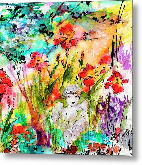 Flowers Metal Print featuring the painting Angel In The Garden Watercolor by Ginette Callaway