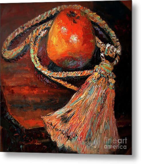 Still Life Metal Print featuring the painting Apple and Tassel Still Life Oil Painting by Ginette Callaway