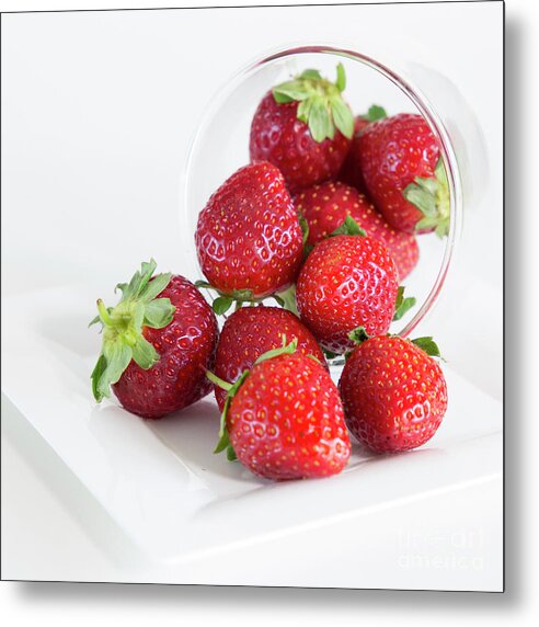 Fruit Metal Print featuring the photograph Glass of strawberries by Agnes Caruso