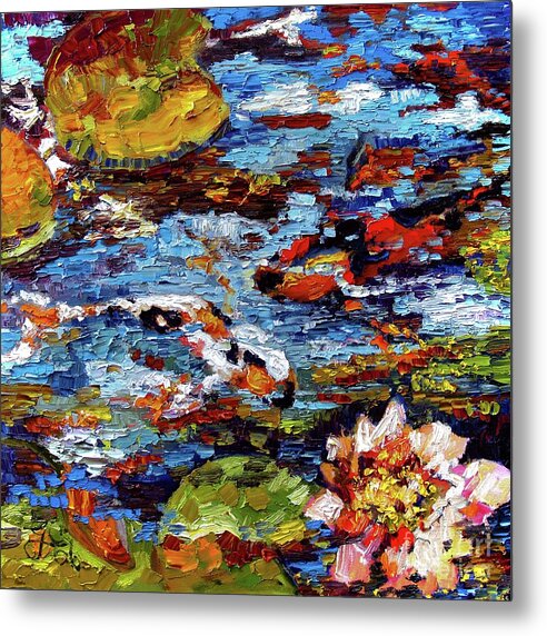 Impressionist Metal Print featuring the painting Impressionist Koi Fish Pond Garden by Ginette Callaway