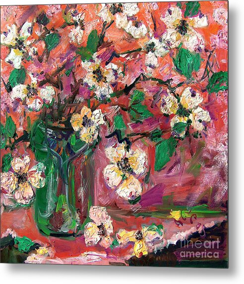 Flower Oil Paintings Metal Print featuring the painting Georgia Dogwood Flowers Still Life Oil Painting by Ginette Callaway