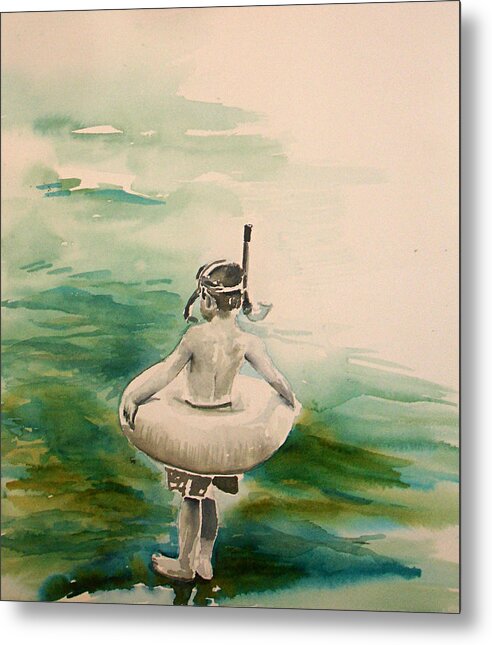 Watercolor Metal Print featuring the painting Stepping out by Allison Ashton