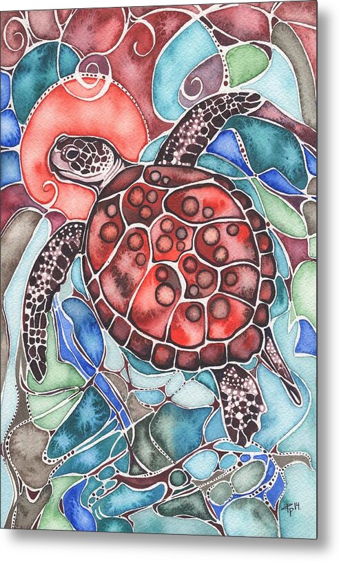 Sea Metal Print featuring the painting Sea Turtle by Tamara Phillips