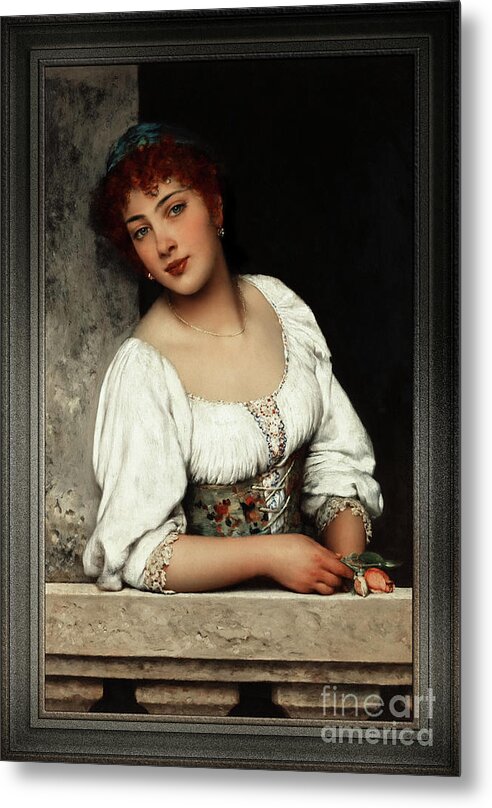 Girl At The Window Metal Print featuring the painting Girl At The Window by Eugen von Blaas Xzendor7 Old Masters Reproductions by Rolando Burbon